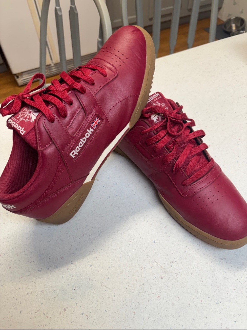 Reebok Men's Deep Red Leather Sneakers with Gum Sole